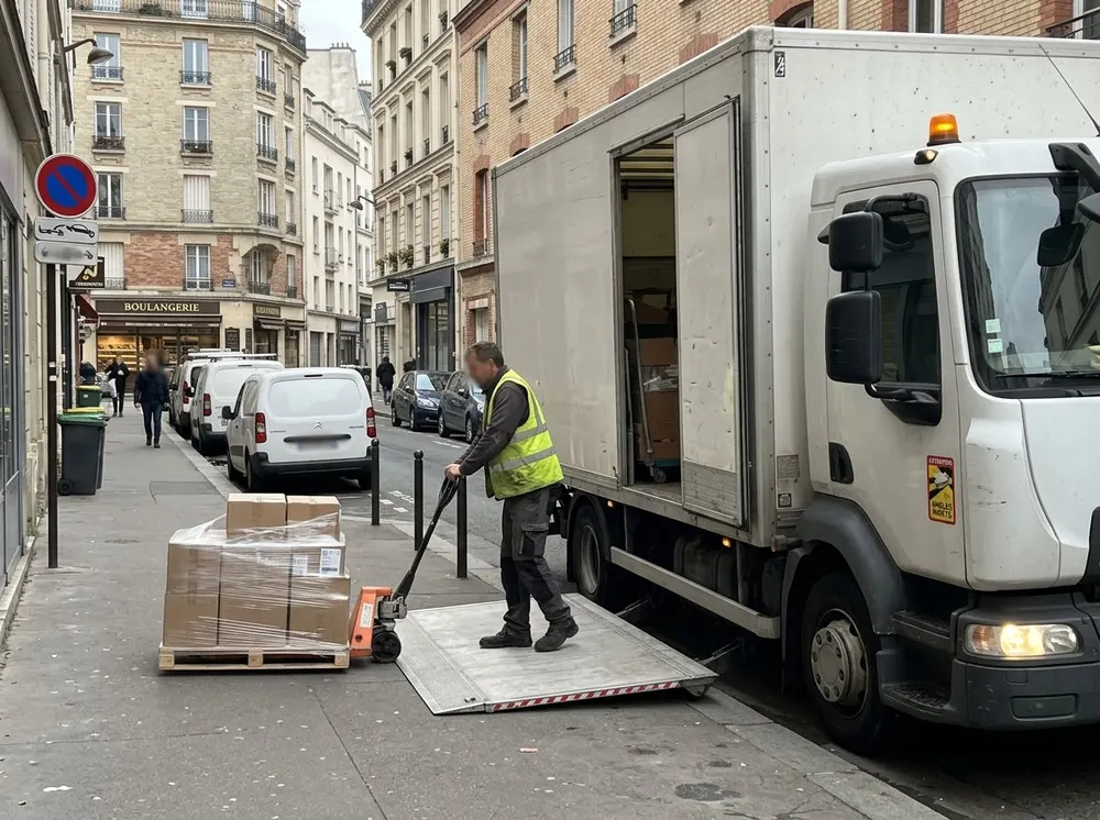 Camion de livraison sur l'emplacement réservé.